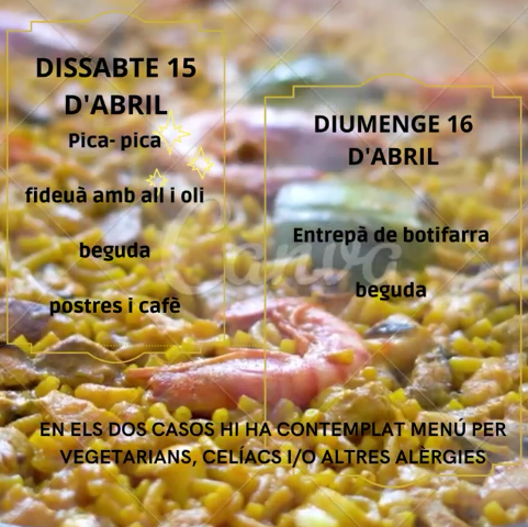 Menú: dissabte fideuà i diumenge entrepà de botifarra