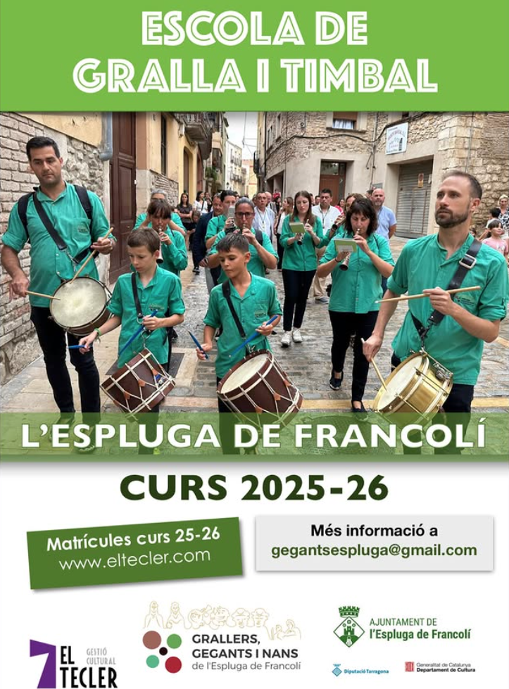 Inscripcions a l’Escola de Gralla i Timbal de l’Espluga 2025/2026